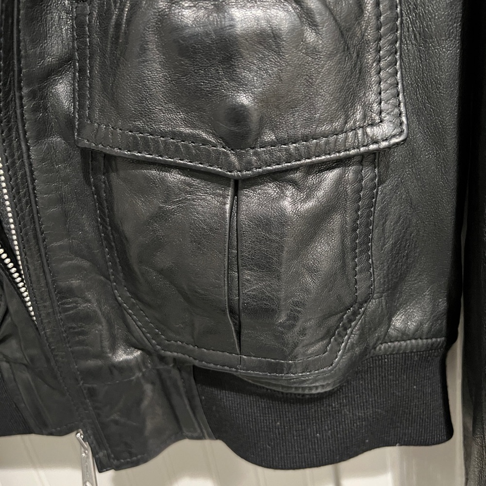 R13 Black Leather Jacket, sewn in hoodie - Picture 3 of 9